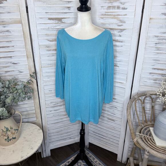 TALBOTS NWT Women's Large Oversized Lightweight Eyelet Knit Linen Sweater Blue - Picture 2 of 13